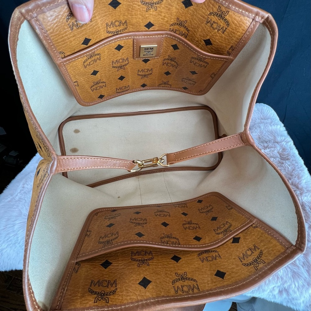 MCM Cognac Tan & Orange Visetos Leather Tote with Gold Hardware - Picture 7 of 14